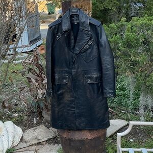 John Varvatos Black Leather Trench Coat